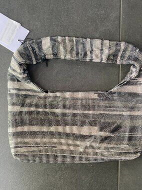 KARA Gray Crystal Mesh Armpit Bag NWT
